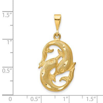 14K Satin Diamond-cut Pisces Zodiac Charm, 35 x 17mm