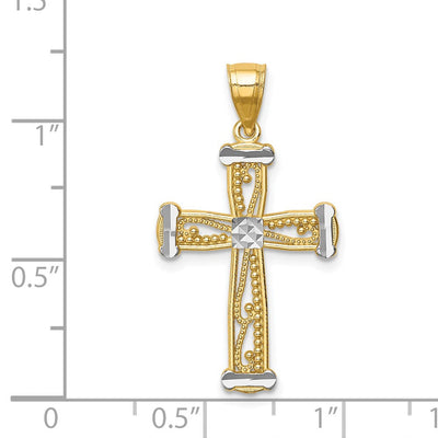 14K w/Rhodium Cross Pendant, 30.75 x 17mm