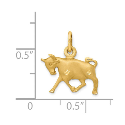 14K Satin Diamond-cut Taurus Zodiac Charm, 15 x 14mm