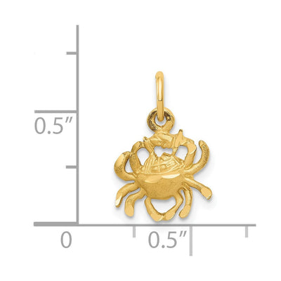 14K Satin Diamond-cut Cancer Zodiac Charm, 17 x 11mm