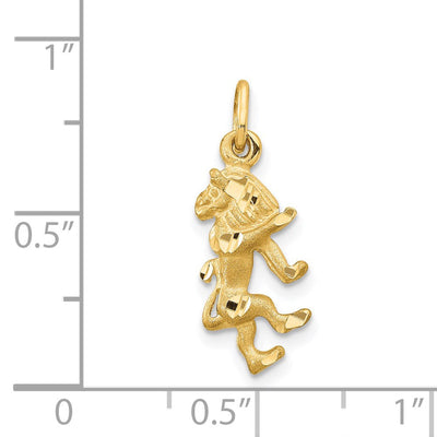 14K Satin Diamond-cut Leo Zodiac Charm, 22 x 8mm