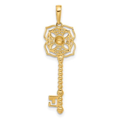 14K and White Rhodium D/C Floral Key Pendant