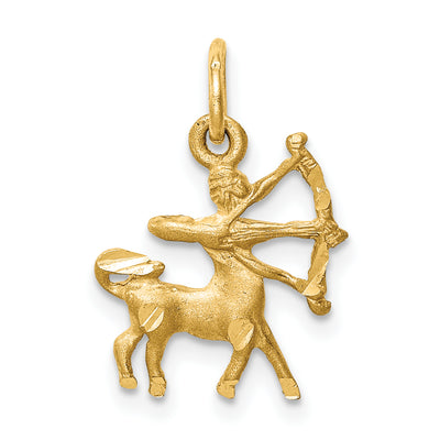 14K Satin Diamond-cut Sagittarius Zodiac Charm, 19 x 12mm