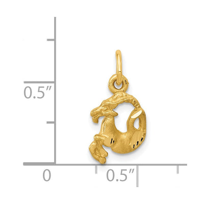 14K Satin Diamond-cut Capricorn Zodiac Charm, 18 x 9mm