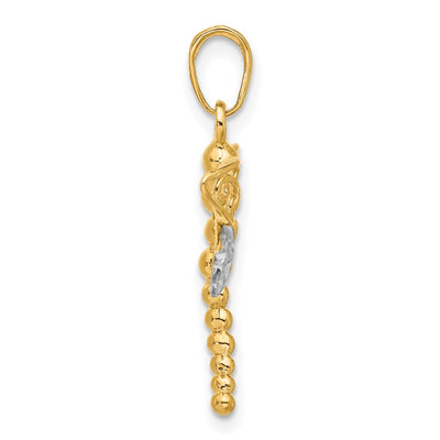 14K and White Rhodium Polished and D/C Dragonfly Pendant