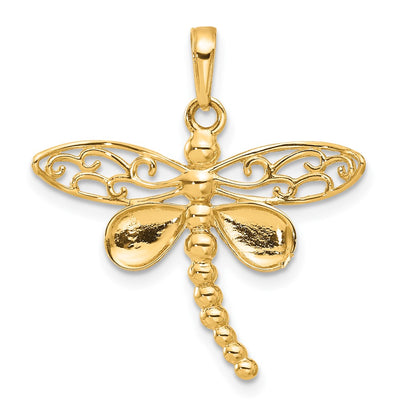 14K and White Rhodium Polished and D/C Dragonfly Pendant