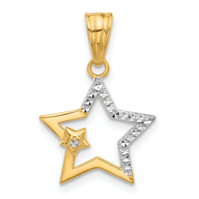 14K and White Rhodium D/C Stars Pendant, 24 x 14.6mm