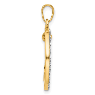 14K and White Rhodium D/C Anchor Dangle in Circle Pendant