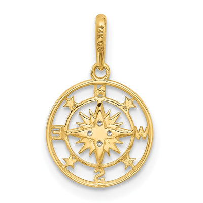 14K Polished CZ Compass Pendant