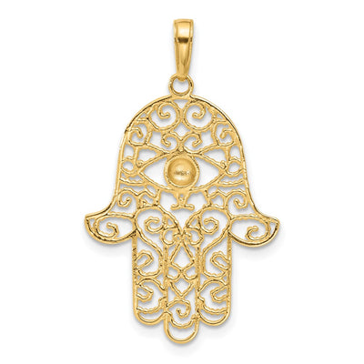 14K and White Rhodium D/C Filigree Hamsa Pendant