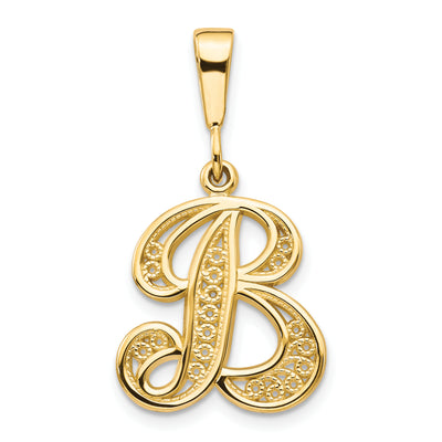 14KY Polished Script Filigree Letter Initial Pendant