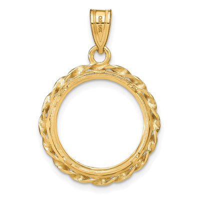 Wideband Distinguished Coin Jewelry 14K Polished Wide Twisted Wire Prong Coin Bezel Pendant, 28.5 x 20mm