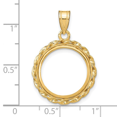 Wideband Distinguished Coin Jewelry 14K Polished Wide Twisted Wire Prong Coin Bezel Pendant, 28.5 x 20mm