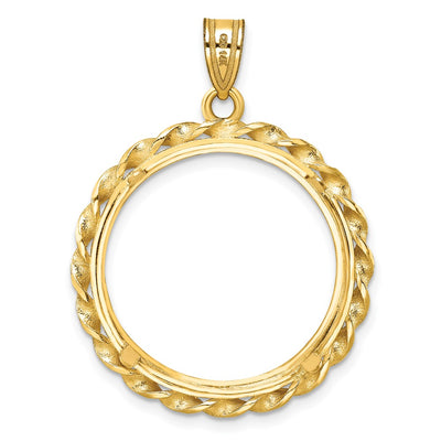 Wideband Distinguished Coin Jewelry 14K Polished Wide Twisted Wire Prong Coin Bezel Pendant, 36.3 x 27.5mm