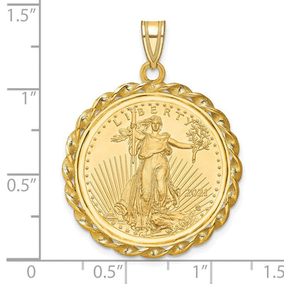 Wideband Distinguished Coin Jewelry 14K Polished Wide Twisted Wire Mounted 1/4oz American Eagle Prong Coin Bezel Pendant