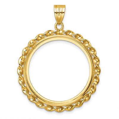 Wideband Distinguished Coin Jewelry 14K Polished Wide Twisted Wire Prong Coin Bezel Pendant, 43.6 x 34mm