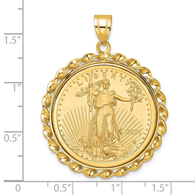 Wideband Distinguished Coin Jewelry 14K Polished Wide Twisted Wire Mounted 1/2oz American Eagle Prong Coin Bezel Pendant