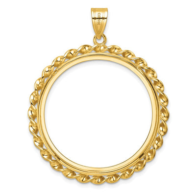 Wideband Distinguished Coin Jewelry 14K Polished Wide Twisted Wire Prong Coin Bezel Pendant, 50.2 x 40mm