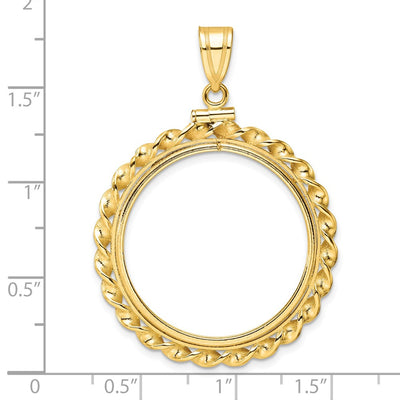 Wideband Distinguished Coin Jewelry 14K Polished Wide Twisted Wire x Screw Top Coin Bezel Pendant, 44.7 x 34mm
