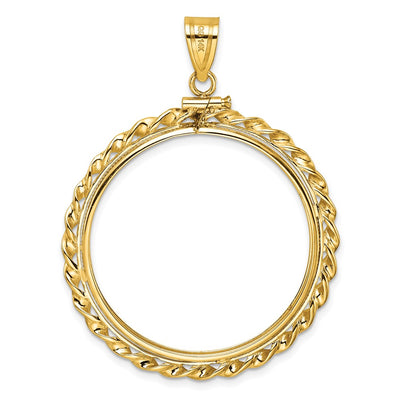 Wideband Distinguished Coin Jewelry 14K Polished Wide Twisted Wire x Screw Top Coin Bezel Pendant, 49.75 x 38mm