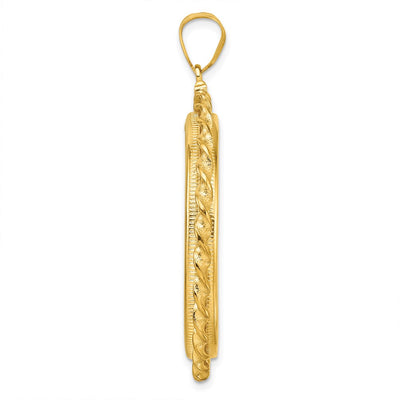 Wideband Distinguished Coin Jewelry 14K Polished Wide Twisted Wire x Screw Top Coin Bezel Pendant, 50.8 x 39.7mm