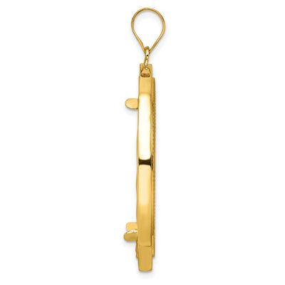 Wideband Distinguished Coin Jewelry 14K Polished Beaded and Diamond-cut Prong Coin Bezel Pendant, 48.25 x 38.55mm