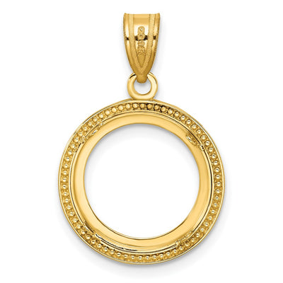 Wideband Distinguished Coin Jewelry 14K Polished and Beaded Prong Coin Bezel Pendant, 24.3 x 17.6mm
