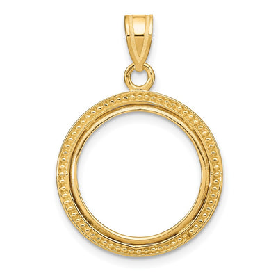 Wideband Distinguished Coin Jewelry 14K Polished and Beaded Prong Coin Bezel Pendant, 28.3 x 19.8mm