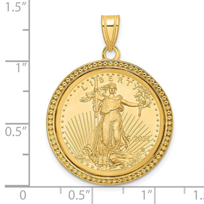 Wideband Distinguished Coin Jewelry 14K Polished and Beaded Mounted 1/4oz American Eagle Coin Bezel Pendant