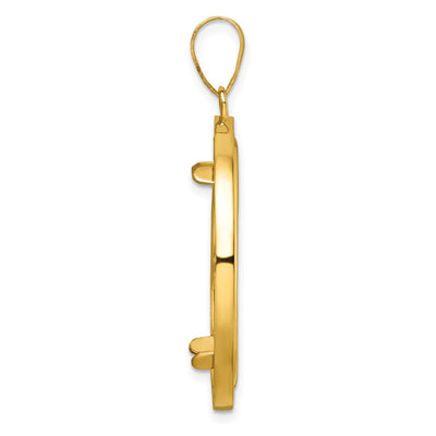 Wideband Distinguished Coin Jewelry 14K Polished and Beaded Prong Coin Bezel Pendant, 41.7 x 32.4mm