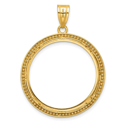 Wideband Distinguished Coin Jewelry 14K Polished and Beaded Prong Coin Bezel Pendant, 41.7 x 32.4mm