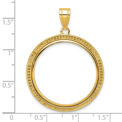 Wideband Distinguished Coin Jewelry 14K Polished and Beaded Prong Coin Bezel Pendant, 41.7 x 32.4mm
