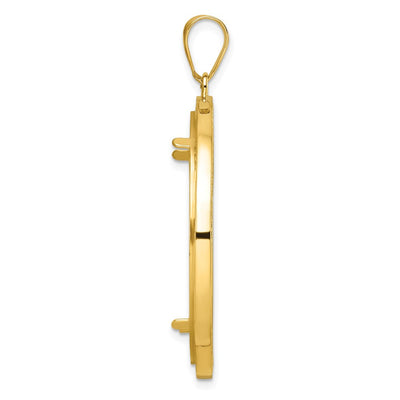 Wideband Distinguished Coin Jewelry 14K Polished and Beaded Prong Coin Bezel Pendant, 48 x 37.65mm
