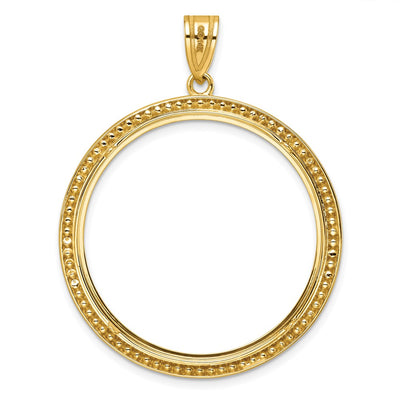 Wideband Distinguished Coin Jewelry 14K Polished and Beaded Prong Coin Bezel Pendant, 48 x 37.65mm