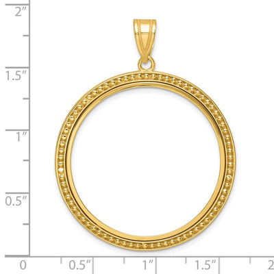 Wideband Distinguished Coin Jewelry 14K Polished and Beaded Prong Coin Bezel Pendant, 48 x 37.65mm