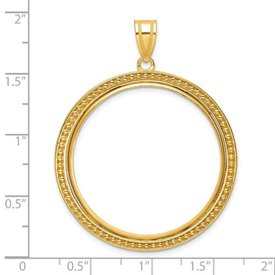 Wideband Distinguished Coin Jewelry 14K Polished and Beaded Prong Coin Bezel Pendant, 48.25 x 38.55mm