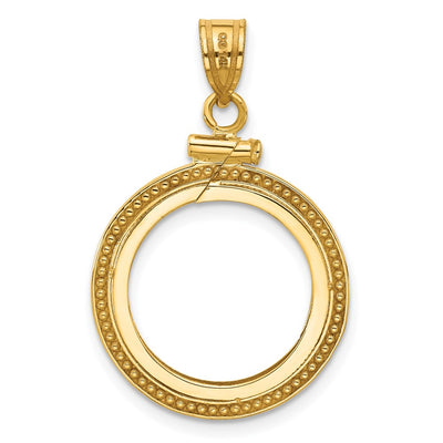 Wideband Distinguished Coin Jewelry 14K Polished and Beaded x Screw Top Coin Bezel Pendant, 31 x 19.7mm