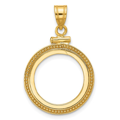 Wideband Distinguished Coin Jewelry 14K Polished and Beaded x Screw Top Coin Bezel Pendant, 31 x 19.7mm