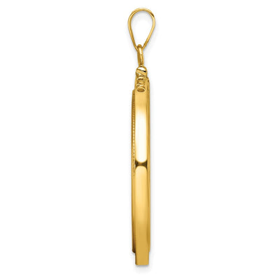 Wideband Distinguished Coin Jewelry 14K Polished and Beaded x Screw Top Coin Bezel Pendant, 43.5 x 32mm