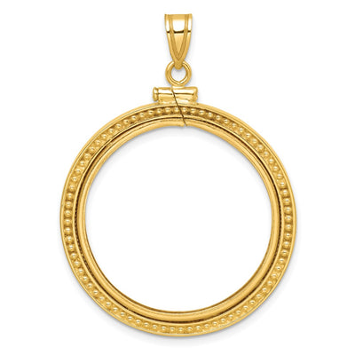 Wideband Distinguished Coin Jewelry 14K Polished and Beaded x Screw Top Coin Bezel Pendant, 43.5 x 32mm