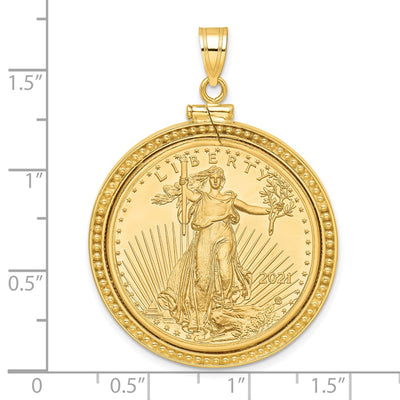 Wideband Distinguished Coin Jewelry 14K Polished and Beaded Mounted 1/2oz American Eagle Screw Top Coin Bezel Pendant