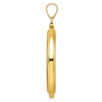 Wideband Distinguished Coin Jewelry 14K Polished and Beaded x Screw Top Coin Bezel Pendant, 48.75 x 37.7mm