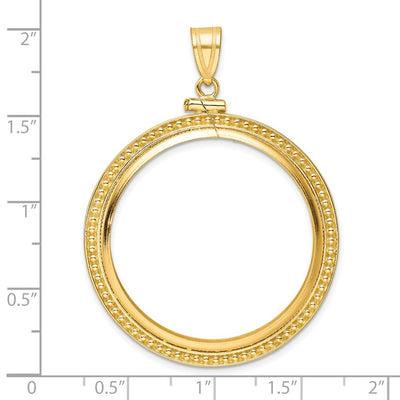 Wideband Distinguished Coin Jewelry 14K Polished and Beaded x Screw Top Coin Bezel Pendant, 48.75 x 37.7mm