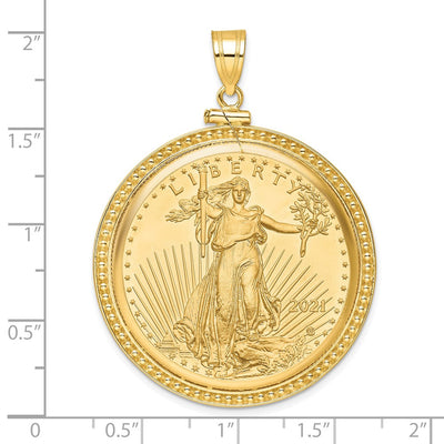 Wideband Distinguished Coin Jewelry 14K Polished and Beaded Mounted 1oz American Eagle Screw Top Coin Bezel Pendant