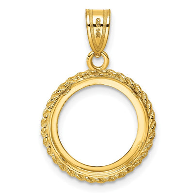 Wideband Distinguished Coin Jewelry 14K Polished with Casted Rope Prong Coin Bezel Pendant, 26 x 17.2mm