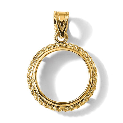 Wideband Distinguished Coin Jewelry 14K Polished with Casted Rope Prong Coin Bezel Pendant, 26 x 17.2mm