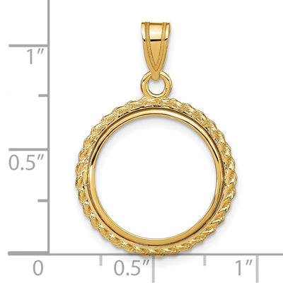 Wideband Distinguished Coin Jewelry 14K Polished with Casted Rope Prong Coin Bezel Pendant, 29.2 x 20mm