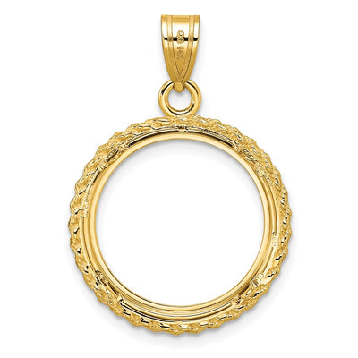 Wideband Distinguished Coin Jewelry 14K Polished with Casted Rope Prong Coin Bezel Pendant, 30.4 x 22.1mm