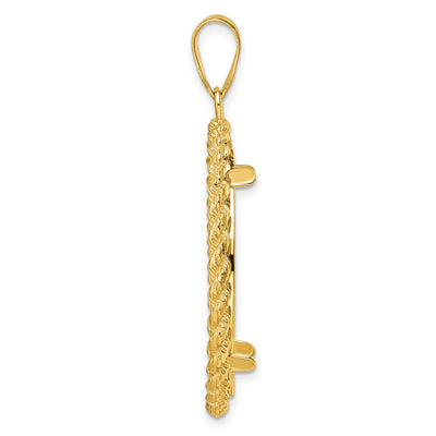 Wideband Distinguished Coin Jewelry 14K Polished with Casted Rope Prong Coin Bezel Pendant, 41.75 x 33.1mm