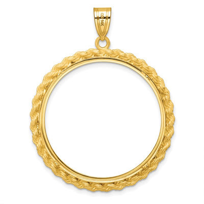 Wideband Distinguished Coin Jewelry 14K Polished with Casted Rope Prong Coin Bezel Pendant, 47.7 x 38.8mm